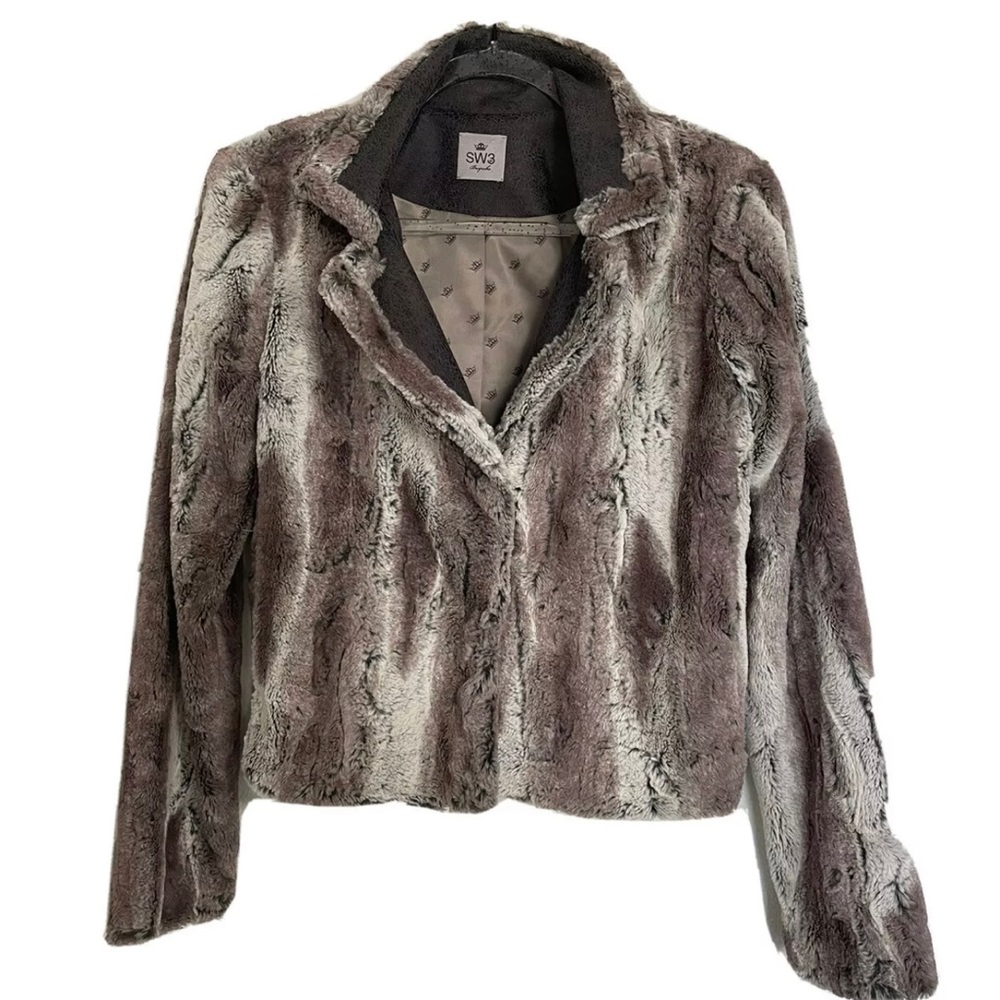 NEIMAN MARCUS SW3 bespoke Faux Fur Animal Print Jacket Fall Soft Casual. Size S